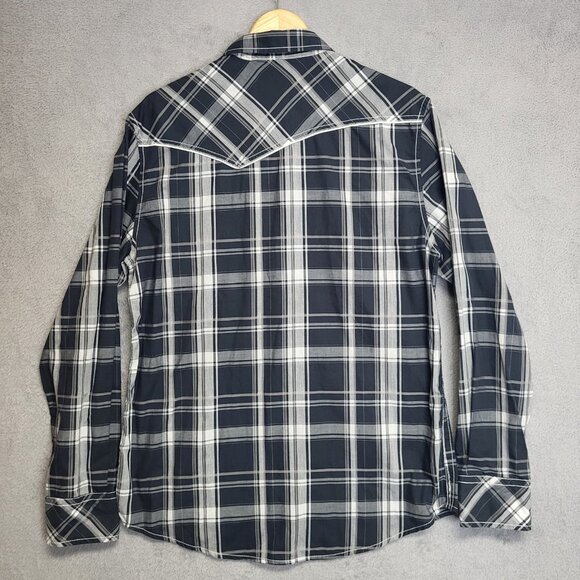BKE Shirt Mens Large Navy Gray Plaid Standard Fit Pearl Snap Western Cowboy - Picture 3 of 10